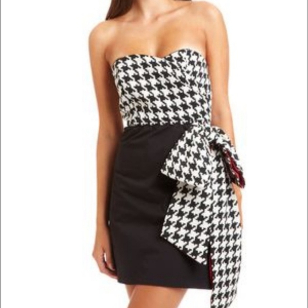 Judith March Strapless Dress with Houndstooth Bow